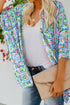 White Boho Floral Printed Rhinestone 3/4 Sleeve Open Front Kimono